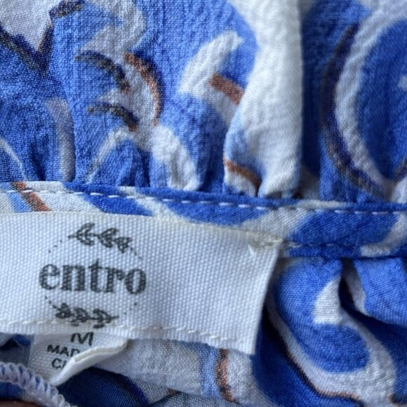 ENTRO Blue White Mini Dress Tiered Spring Easter Short Sleeve Sz M Vacation - Picture 6 of 6